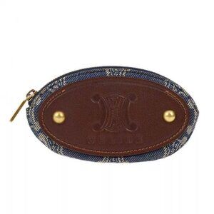 AUTHENTICITY GUARANTEED Celine Blue Denim Macadam Coin Purse Wallet PP-